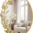 Golden Oval Decorative Flower Frame Mirror 18x24 Wall Mounted High-Definition Glass Mirror,Mirrors