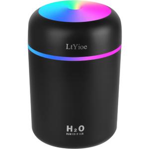 Humidifier Portable Mini Humidifiers for Bedroom, Personal Desktop Cool Mist Air Humidifier with Colorful Night Light, 2 Mist Modes & Auto Shut-Off, Super Quiet for Car Office Home (Black)