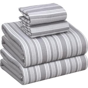 RUVANTI Flannel Sheets Full Size - 100% Cotton Double Brushed Bed Sheets Set, Deep Pockets 16 Inches, All Seasons Breathable & Extra Soft Full Sheets, Warm & Cozy, 4 Piece, Grey Lining