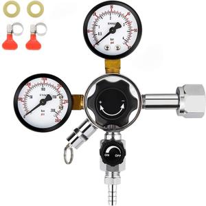 FERRODAY Dual Gauge Co2 Regulator Beer Kegerator Co2 Regulator Beer Keg Dual-stage Kegerator Regulator CGA-320 Beer Regulator Co2 Kegerator Part Beer Keg Regulator Co2 Beer Gas Regulator Beer Tap Tool (0-60PSI One System R-Knob, Red)