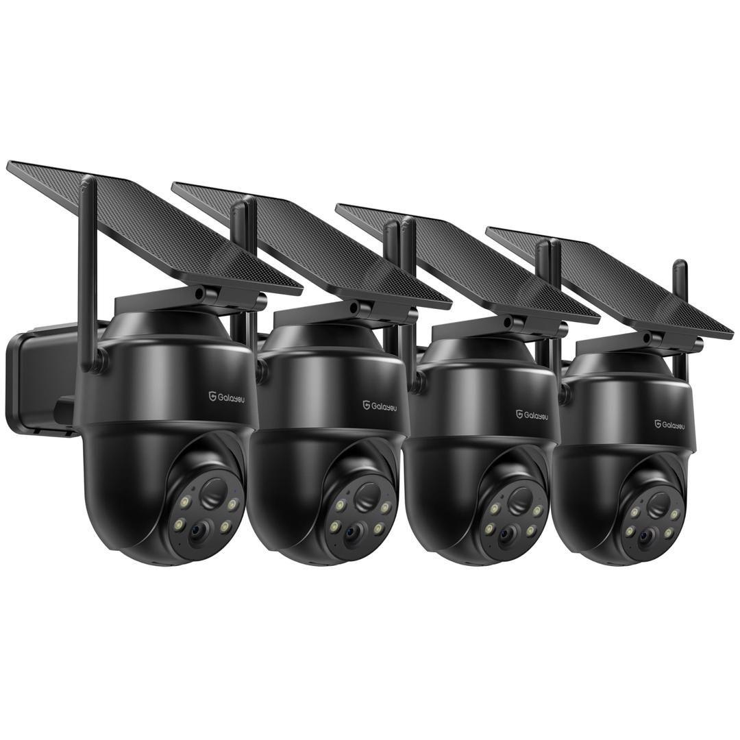 GALAYOU 2K Security Cameras Wireless Outdoor-360Â° PTZ Cameras for Home Security with Solar Panel Battery Powered, Night Vision, Two-Way Audio, PIR Sensor, Works with Alexa, R1 4P Black (2.4Ghz Only)