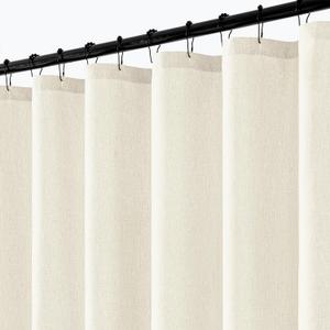 ANRODUO Extra Long Fabric Shower Curtain Set - Ivory 72"x108" with 12 Rust Resistant Durable Metal Hooks, Waterproof & Linen Textured, Button Hole Design, Machine Washable for Bathroom Decor