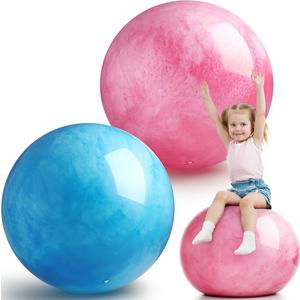 Jadive 2 Pcs 24 Inch Marbleized Bouncy Balls Giant Bouncing Balls Large Size Playground Huge Ball Rubber Sensory with Air Pump for Kids Beach Play Toys Indoor Outdoor Activities, Red, Blue