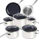 Nuwave Healthy Duralon Blue Ceramic Nonstick Cookware Set, Diamond Infused Scratch-Resistant, PFAS Free, Dishwasher & Oven Safe, Induction Ready & Evenly Heats, Tempered Glass Lids & Stay-Cool Handles (Vanilla Cream)