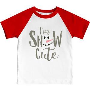 CQF Toddler Christmas Shirts for Kids Cute Snowman Raglan T-Shirts Boys Girls Patchwork Xmas Holiday Tee Red-White (White)
