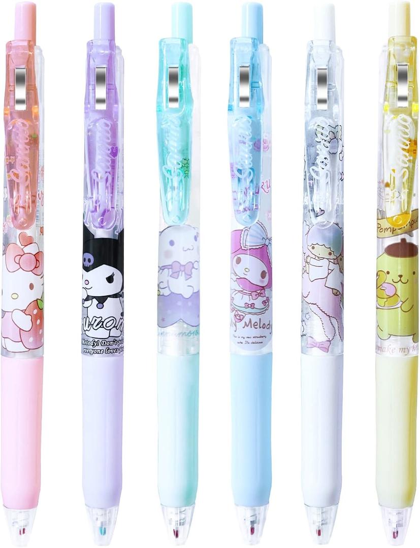 6 Pcs Kuromi My Melody Cinnamoroll Pompompurin Pens Kawaii Hello Kitty Ballpoint Pens School Supplies Anime Cartoon School Supplies 0.5mm