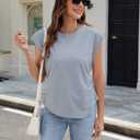 Blooming Jelly Womens Summer Tops Crewneck Casual T Shirts Loose Cap Sleeve Shirts Asymmetric Trendy Clothes 2025 (L)