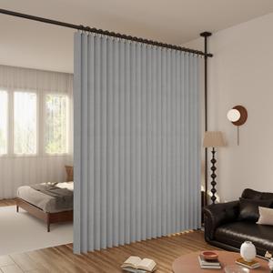 Folding Room Divider Curtain  Lightweight Draping Bedroom Privacy Curtain, Window and Bed Separator with Hooks and Tie-Back (Grey, W98*H86.6inch)