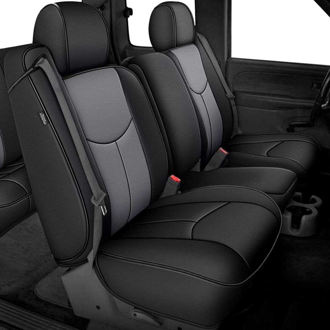 Custom Seat Covers for Chevy Silverado GMC Sierra 1500 1999-2006
Faux Leather,Breathable,Waterproof,Airbag Compatible,Full Set Truck Seat Cover for Silverado 1500-Black & Gray