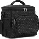 FlowFly Insulated Reusable Lunch Bag Adult Large Lunch Box for Women and Men with Adjustable Shoulder Strap,Front Zipper Pocket and Dual Large Mesh Side Pockets,Dot