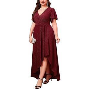 ZOMVA Plus Size 1X-4X Sparkly Glitter Formal Maxi A Line Dress Sparkle Wrap Ruffle Sleeve Prom Dresses Cocktail Evening Gown, XL ZOMVA Plus Size 1X-4X Sparkly Glitter Formal Maxi A Line Dress Sparkle Wrap Ruffle Sleeve Prom Dresses Cocktail Evening Gown, XL