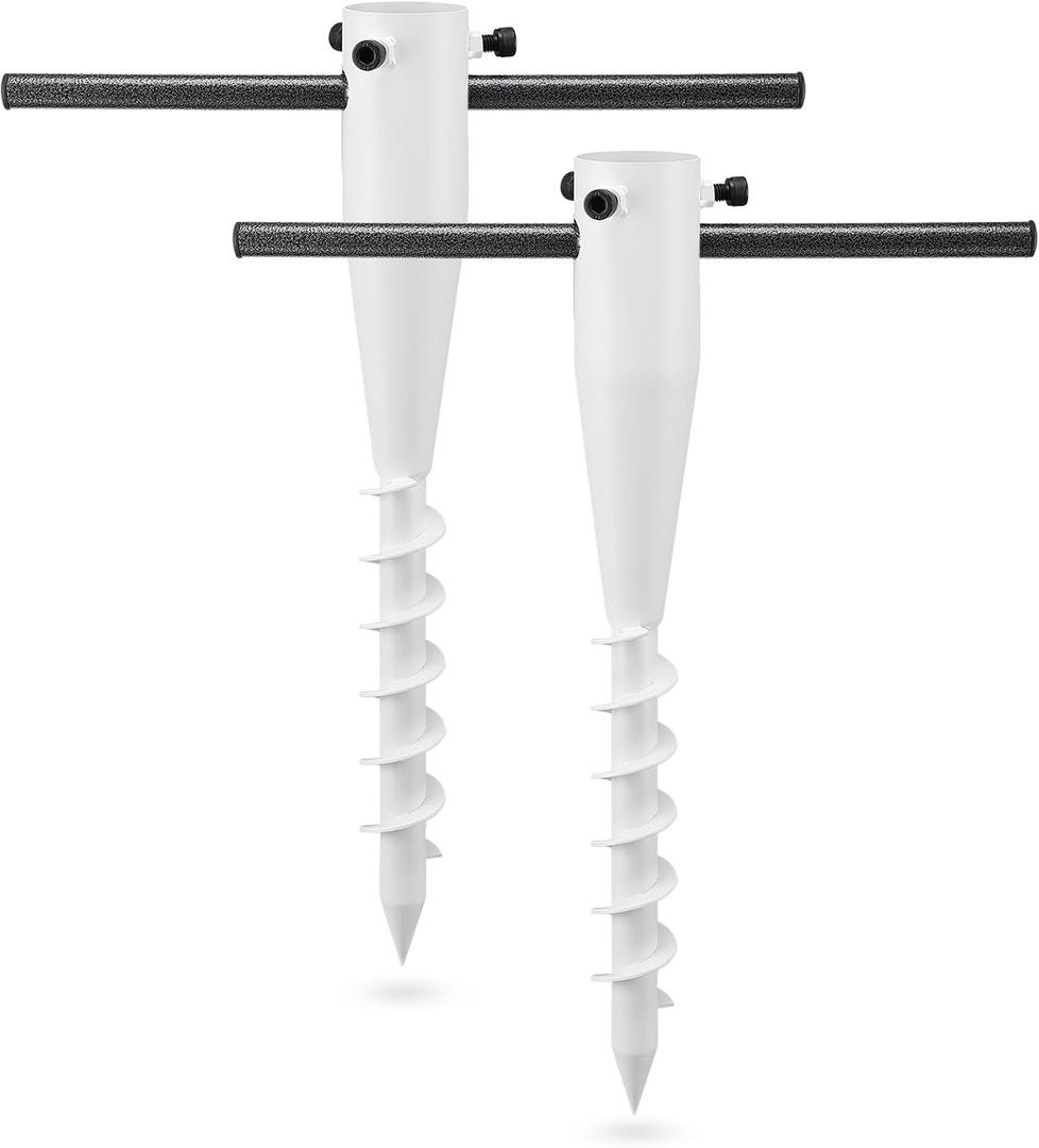 Beach Umbrella Anchor, 2-Pack Heavy Duty Umbrella Sand Anchor, Metal Umbrella Holder Base for Sand, Easy Install In-Ground Anchor with 6-Spiral Corkscrew Drill for 1.3-2 in Pole, Rust-Proof & Portable