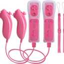 Motion Plus Wii Controllers 2Packs with Nunchucks, Wii Remote Controllers Compatible for wii and Wii U with Built in Motion Plus (Pink)