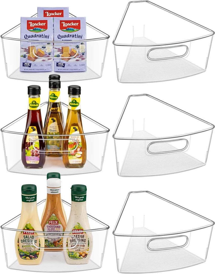 Lazy Susan Cabinet Organizer Bins for 26"/ 28"/ 32" Diameter Corner Organizer, Plastic Cabinet Storage Bin, 1/8 Wedge - Food Safe, BPA Free, with Non-Slip Pads (for 32" Diameter, 6 Pack)
