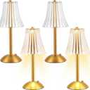 Liliful 4 Pcs LED Portable Cordless Gold Table Lamp Touch Battery Operated Rechargeable Desk Lamp 3 Color Dimmable for Bedroom Living Room Dining (Rose Style)