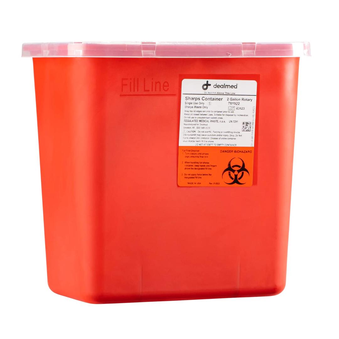 Dealmed Sharps Container, 2 Gallon Rotor Opening, Red (Pack of 1)
