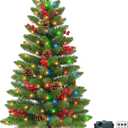 3 ft Artificial Mini Christmas Tree, Remote Control and Timer, Tabletop Small Christmas Trees 50 Warm White&Colorful Dual Color Lights 110 Tips 12 Pinecones 12 Red Berries Burlap Base Home Xmas Decor