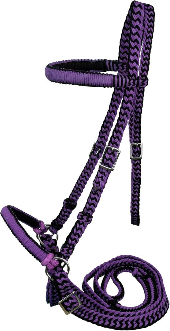 Braided Nylon Bitless Bridle w/Reins (Purple)