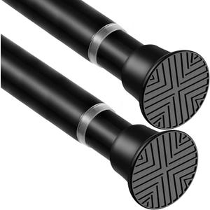 2 Pack Black Spring Tension Curtain Rods 24-46 Inches, Spring Loaded Curtain Rods No Drilling, Adjustable Tension Rod for Windows Bedroom Bathroom Kitchen Doorway Closet