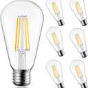 Brightown 6 Pack LED Edison Light Bulbs, 6W, Equivalent 60W, High Bright 2700K Warm White,750 Lumens, Non-Dimmable, E26 Base ST58 Antique Filament Bulbs with 80+ CRI for Ceiling Fan Bathroom Porch