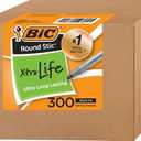 BIC Round Stic Xtra Life Ballpoint Pens, Bulk Pack of Black Ink Pens, Medium point 1.0 mm, Pack of 300