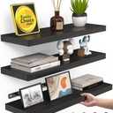 BAYKA Floating Shelves for Wall, Wall Mounted Rustic Wood Shelves for Bathroom, Bedroom, Living Room, Kitchen, Hanging Shelf for Books/Storage/Room Decor with 22lbs Capacity (Black, Set of 3, 15.7in)