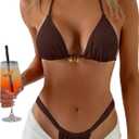 SOLY HUX Women's Halter String Bikini Sets High Cut Cheeky Thong Sexy Two Piece Swimsuits Bathing Suit (Brown, M)