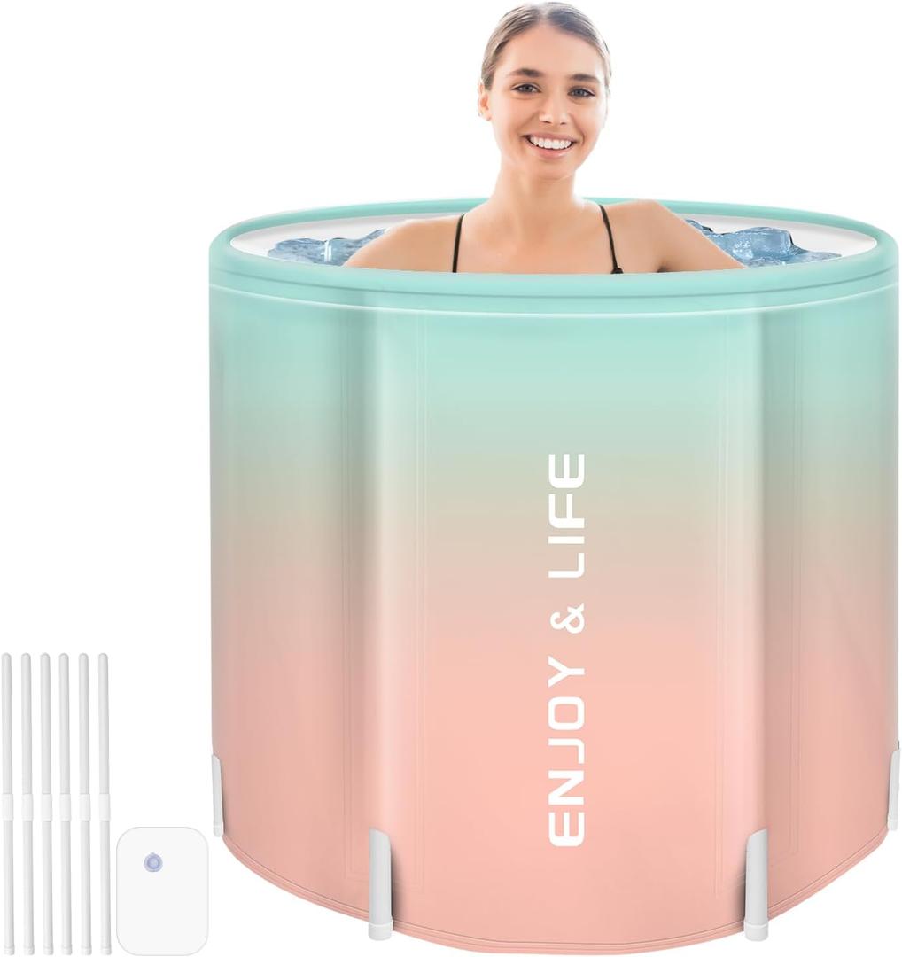 Portable Foldable Bathtub for Adults - Collapsible Travel Tub for Camping, Home & Spa - Space Saving, Durable PVC (Pink Blue Gradient)