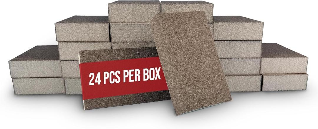 Virginia Abrasives 5 x 3 x 1 Medium/Fine Grit Assortment Sanding Sponge Blocks - Washable and Reusable Sandpaper Foam Pads Perfect for Finishing Drywall, Wood, Metal,Glass, Wet and Dry -24 Pcs Pack (Straight Edge)