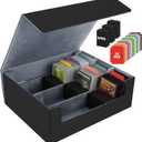 AOBOPLE Trading Card Storage Box,1800+ Card Box Storage with 24 Dividers and 3 Foam Supporters PU Leather Magnetic Cards Deck Case for MTG,TCG, Magic and Sport Cards,Great Gift for Card Collectors (1800+Black Grey)