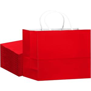 qiqee 24PCS Large Gift Bag with Handles Bulk 13"x4.5"x10" Gift Bags Red Bags Multiple Uses (32x11x25cm,Wide Large)