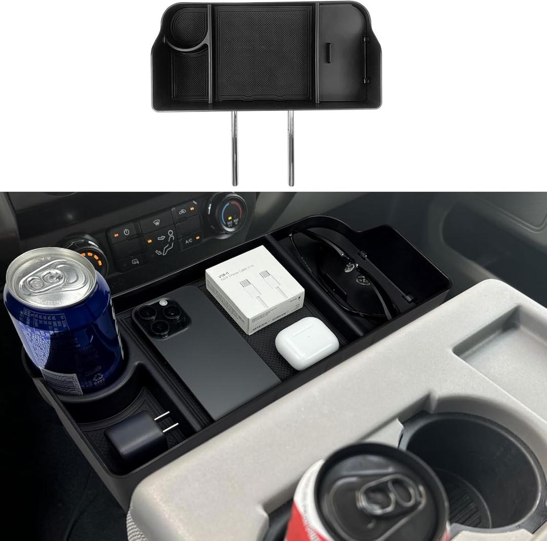 Zxiaochun Center Console Seat Headrest Organizer for 2011-2024 2025 Ford F150 F250 F350 F450 F550 F650 Accessories, Storage Tray with Non-Slip Rubber Mat (Jump Seat Only)