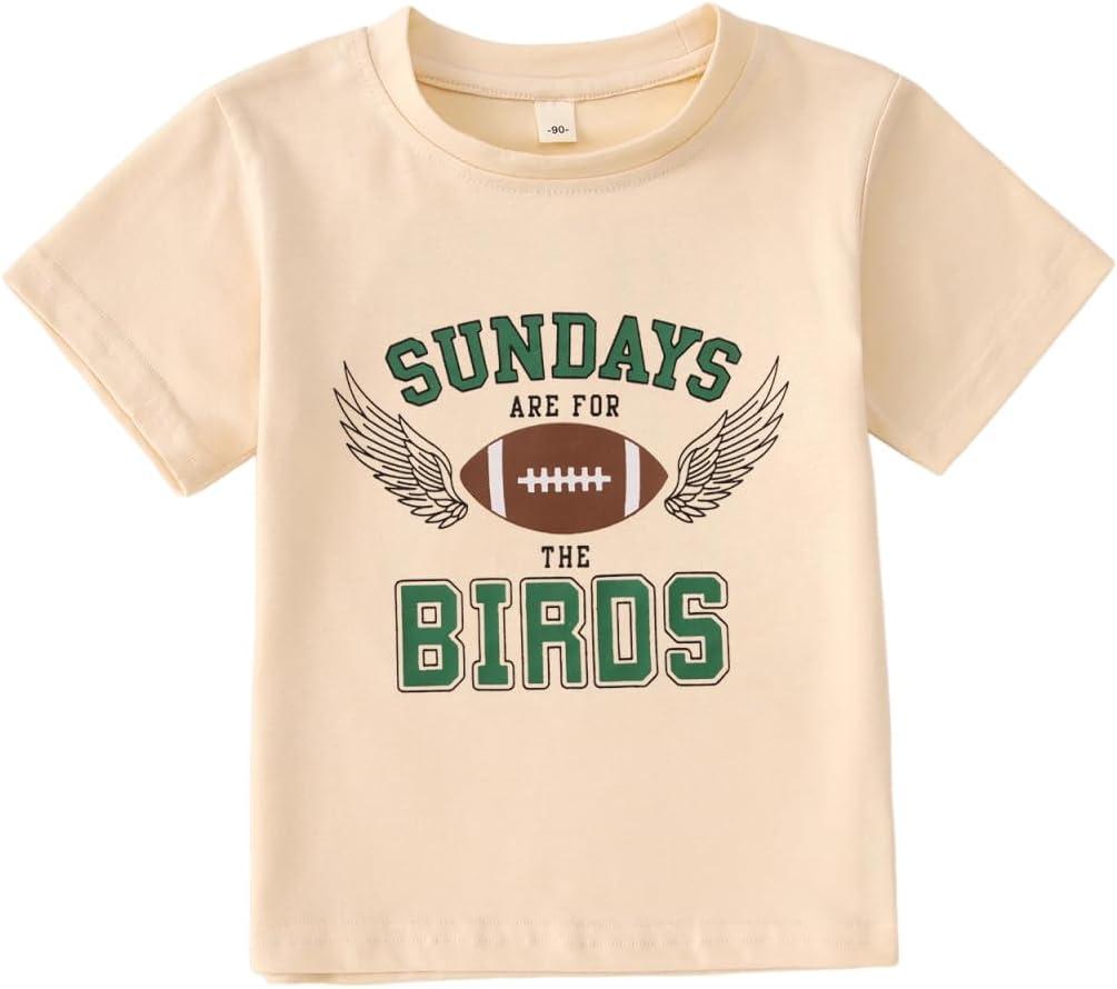 MODNTOGA Toddler Girl Boy Game Day Football Graphic Shirt Sundays for The Birds T-Shirt Kids Rugby Sports Fans Tee Tops (5-6 Years, Beige)