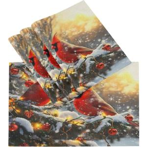 Christmas Placemats Set of 6 Red Cardinals Bird Christmas Tree Snowflakes Christmas Table Mats Heat Resistant Washable Holiday Placemats Decorations for Kitchen Dining Table 12 x 18 Inch