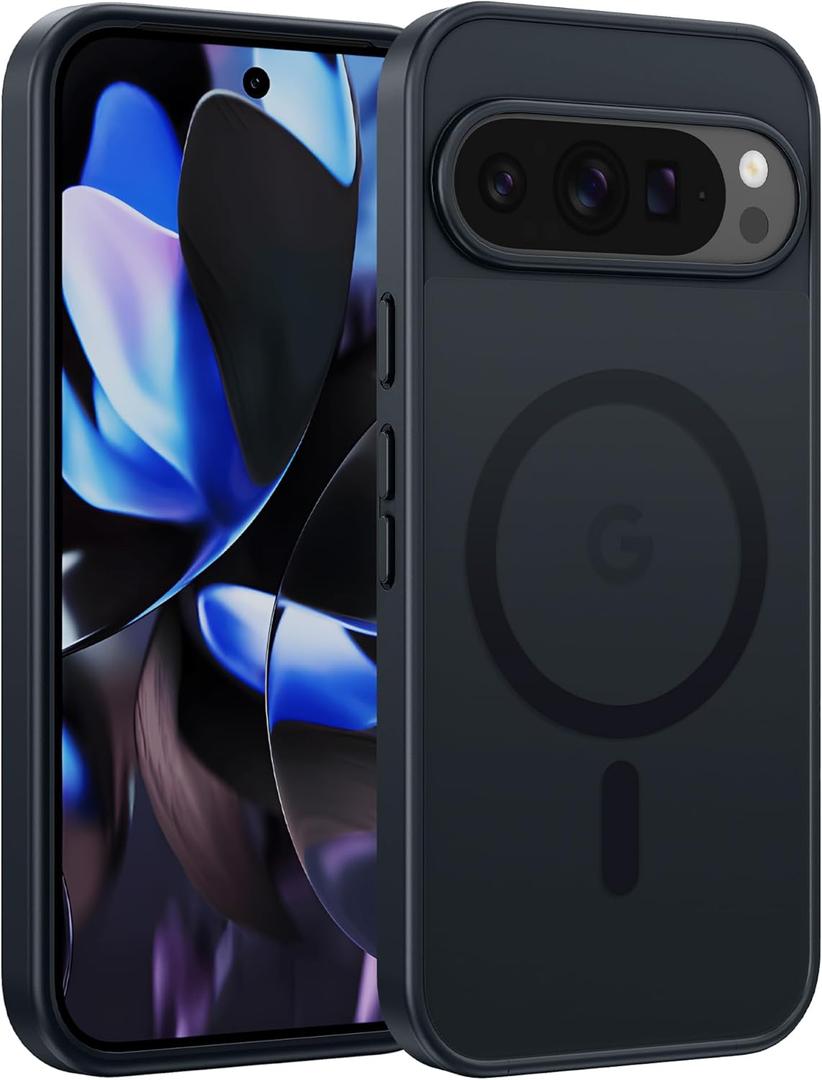 FNTCASE for Google Pixel 9 Case: Google Pixel 9 Pro Magnetic Matte Shockproof Rugged Translucent Phone Cover - Military Grade Drop Proof Sturdy Hard Slim Protective Cases (Black/6.3 Inch)