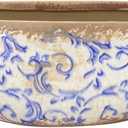 13in. Tuscan Ceramic Blue Scroll Decorative Bowl