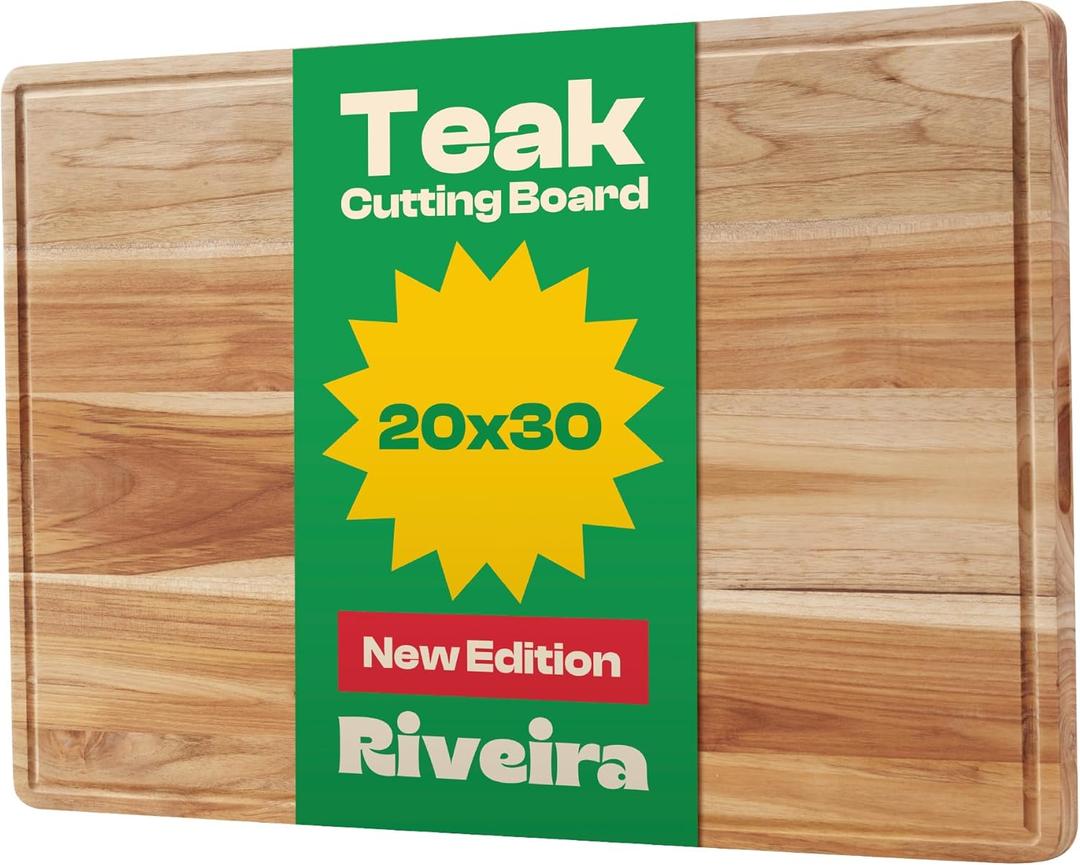 Riveira Teak Wood Cutting Board  Gourmet Teak Grandeur: 20 x 30 Wooden Cutting Board  Natural Wooden Cutting Boards For Kitchen Decorative  Innovative Juice Grooves Teak Wooden Chopping Board
