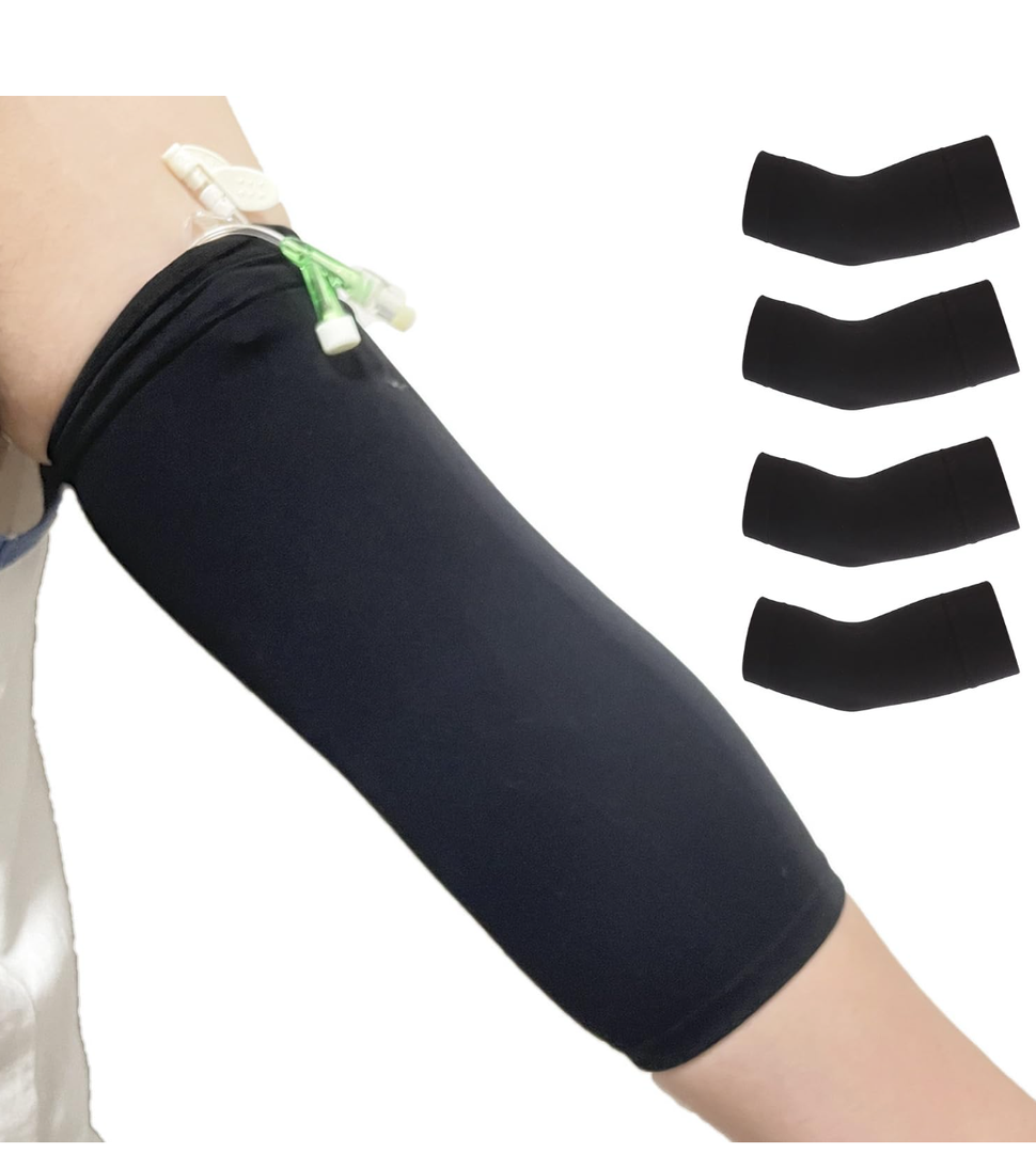 PICC Line Cover Adult PICC Line Arm Cover Sleeve for Upper Arm Circumference Black -Breathable and Elastic 4 PCS