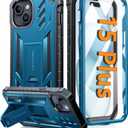 FNTCASE for iPhone 15 Plus Case: for iPhone 14 Plus Case Military Grade Rugged Cell Phone Cover with Kickstand | Shockproof TPU Protection Bumper Matte Textured Design 6.7 inches (Blue)