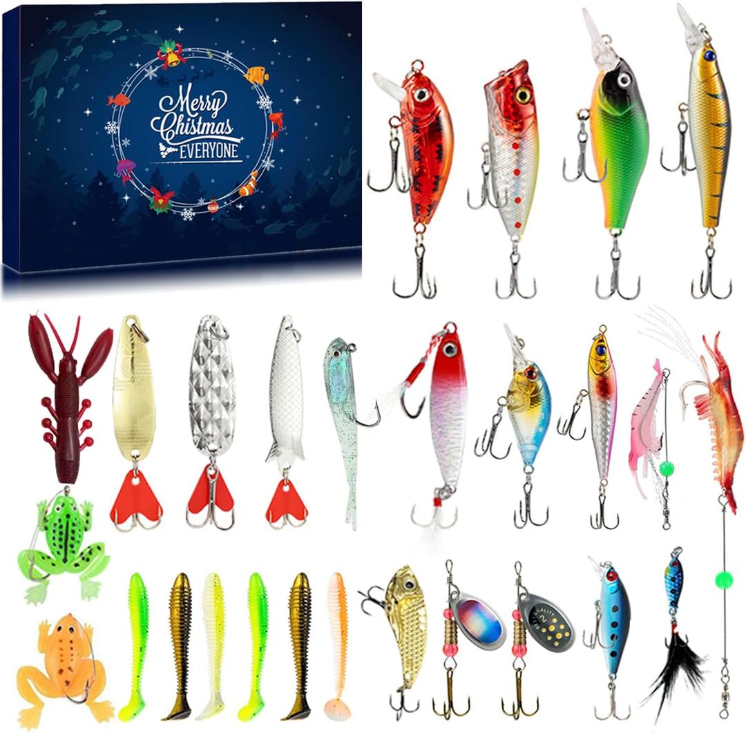 Advent Calendar Fishing 2025 Christmas Countdown  24 Days Lures Gift Set for Adults, Teens, Men, Women, Boys & Girls, Premium Box with Foam Slots to Keep Baits Secure  Xmas Surprise Gift for Anglers