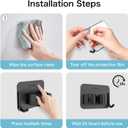 Nacena 4 Pack No Drill Self Adhesive Broom Mop Holder Wall Mount with Hooks, Heavy Duty Stainless Steel Organizer for Kitchen Bathroom Garage Storage, Black