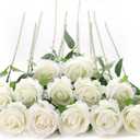 12Pcs White Roses Artificial Flowers Fake Roses Faux Velvet Silk Flower for Home Wedding Decoration (Pearl Rose, White)