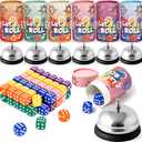 6 Sets Bunco Game Kit Party Supplies for Ladies Night Family Group Board Games 72 Colorful Dice 6 Bells 6 Dice Cups with Lids Christmas Bunco Gift for Women up to 6 Groups of 2-12 Players