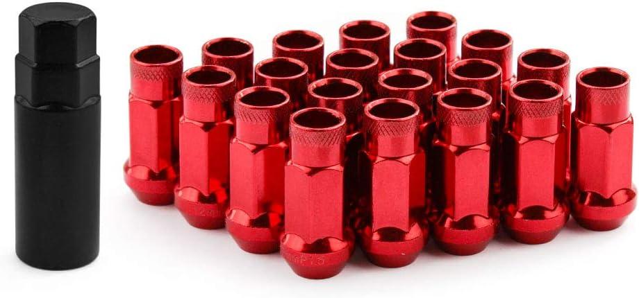Muge Racing M12x1.5 Bulge Acorn Open End Wheel Nuts - 20 PCS, 12mmx1.5, Red Lug Nuts Set with 1 Key for Toyota, Honda, Ford, Chevrolet, Mitsubishi, Mazda, KIA, Hyundai, Buick