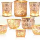 8PCS Gold Mercury Glass Candle Holder, Assorted Mercury Glass