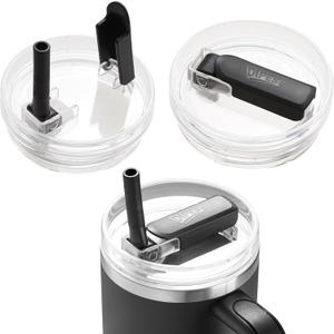 2Pack 40oz Tumbler Lid Replacement suit for Stanley Quencher cup, Flip Straw Spill Proof Leak Resistant Straw Cover, Dishwasher Safe Stanley Cup Accessories (2 Black)