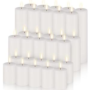 Amyhill Set of 30 White Unscented Pillar Candles 2 x 3, 2 x 5, 2 x 8 Inch Large Tall Pillar Candles Bulk Rustic Emergency Big Cotton Wick Wax for Wedding Home Restaurants Spa Church Decorations