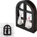 Huquary Fairy Door Outlet Cover, Cute Black Wooden Light Switch Cover with Lace Curtains, Adhesive Fairycore Wall Decor for Nursery Living Room, 7 x 5.1 Inch