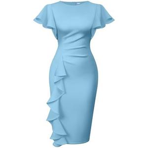 Memoriesea Women's Vintage Church Ruffle Sleeve Ruched Bodycon Work Midi Pencil Dress, L Memoriesea Women's Vintage Church Ruffle Sleeve Ruched Bodycon Work Midi Pencil Dress, L