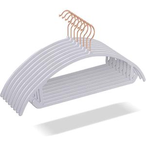 OIKA Hangers - 50 Pack Rose Gold Hooks, Non Slip Space Saving Plastic Suit Hangers, Heavy Duty, Rounded, for Sweaters, Coats, Jackets, Pants, Shirts, Dresses - Grey (grey-17.7inch, Gray)